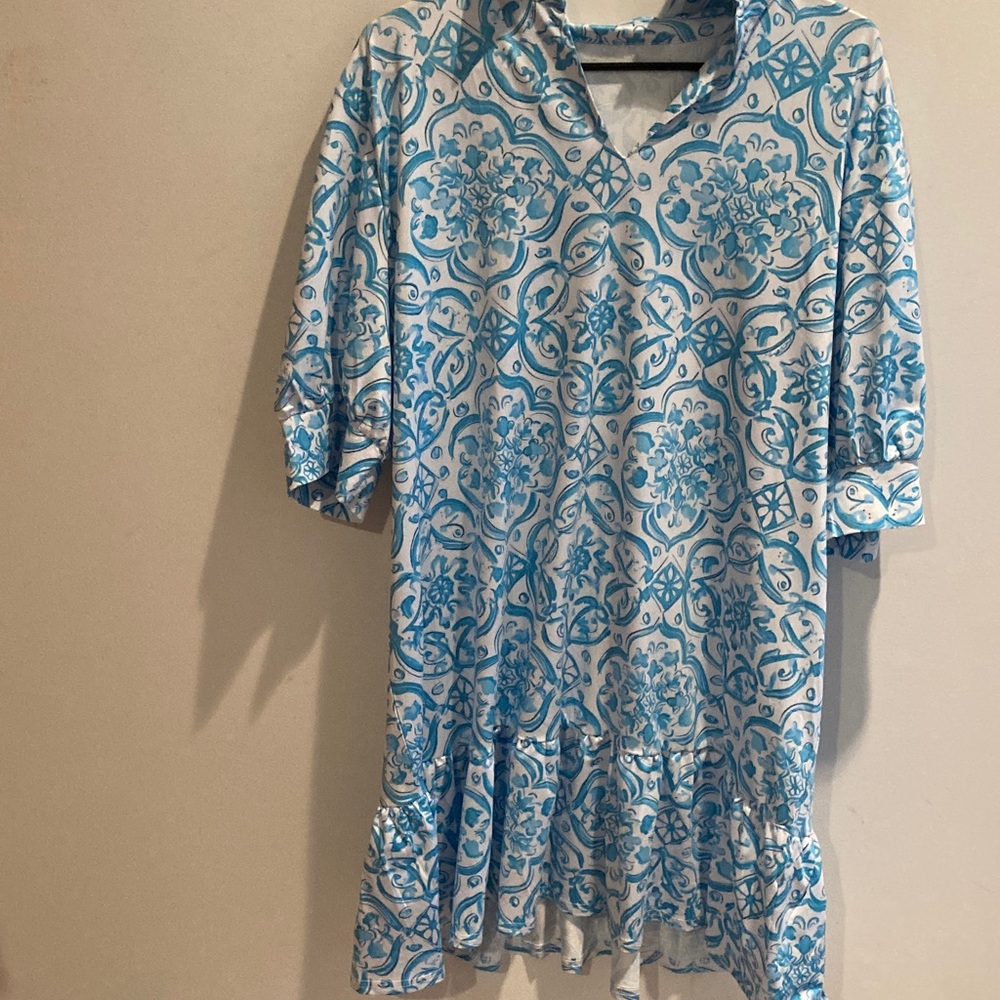 Blue and White Patterned Dress